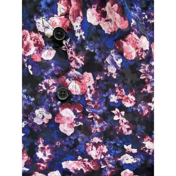 Express Portofino Floral Semi Sheer Roll Tab Sleeve Blouse Size Large - Picture 7 of 7